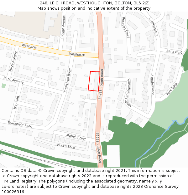 248, LEIGH ROAD, WESTHOUGHTON, BOLTON, BL5 2JZ: Location map and indicative extent of plot