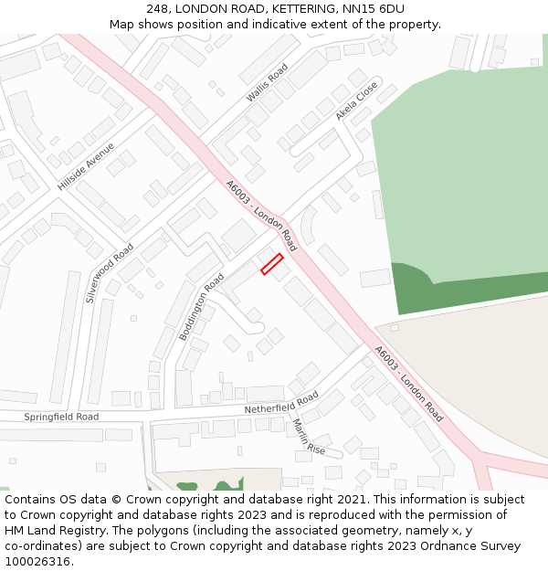 248, LONDON ROAD, KETTERING, NN15 6DU: Location map and indicative extent of plot