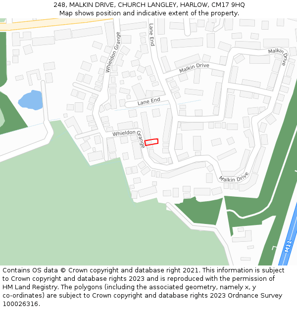 248, MALKIN DRIVE, CHURCH LANGLEY, HARLOW, CM17 9HQ: Location map and indicative extent of plot