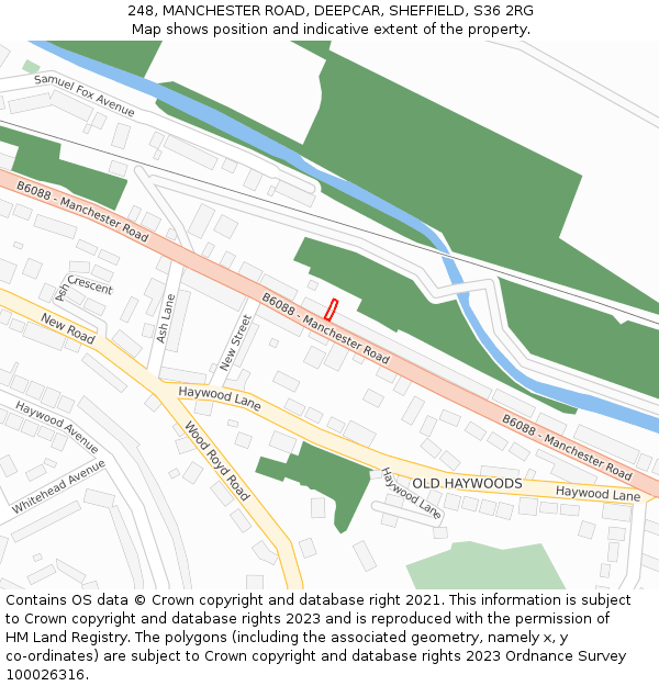 248, MANCHESTER ROAD, DEEPCAR, SHEFFIELD, S36 2RG: Location map and indicative extent of plot