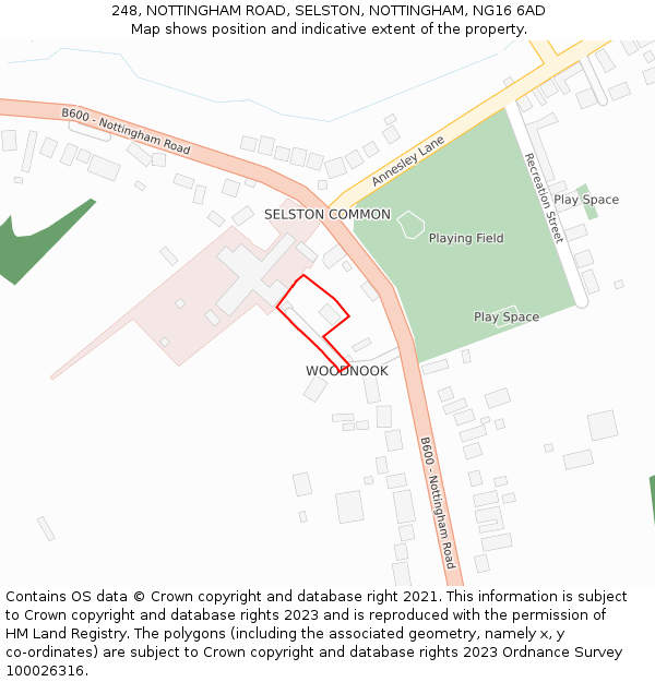 248, NOTTINGHAM ROAD, SELSTON, NOTTINGHAM, NG16 6AD: Location map and indicative extent of plot