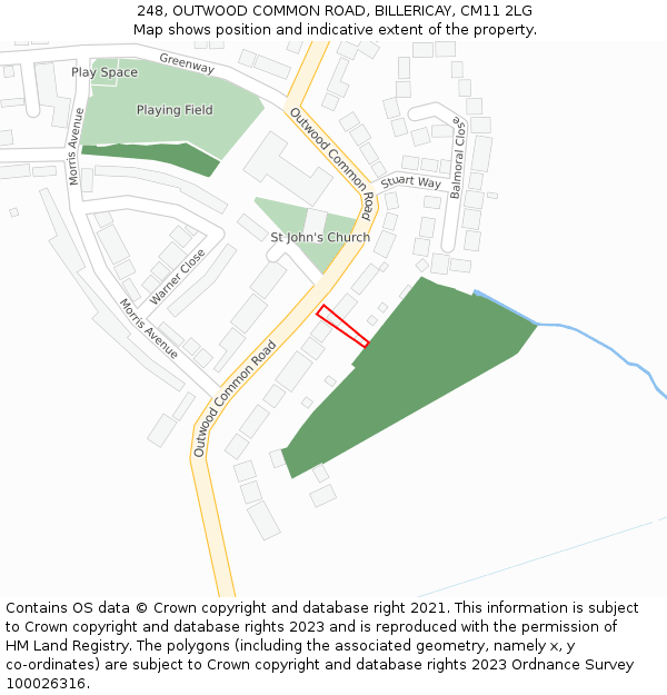 248, OUTWOOD COMMON ROAD, BILLERICAY, CM11 2LG: Location map and indicative extent of plot