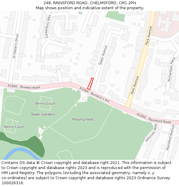 248, RAINSFORD ROAD, CHELMSFORD, CM1 2PN: Location map and indicative extent of plot