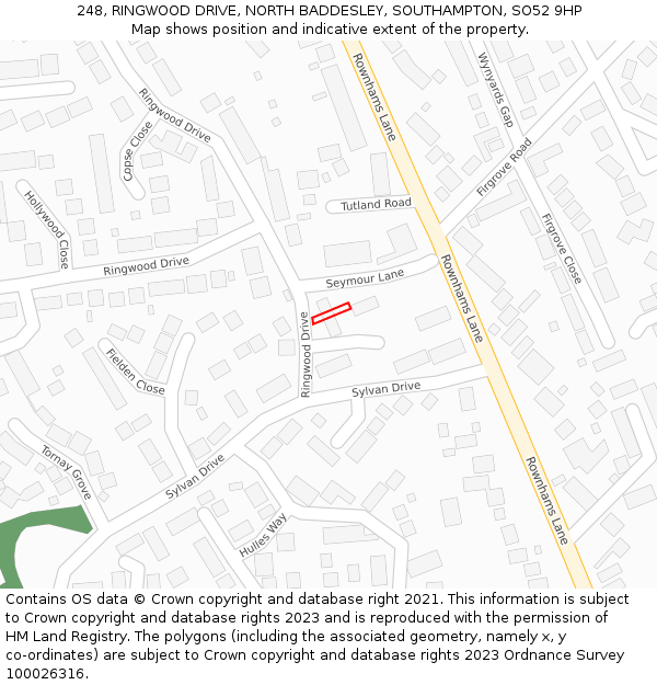 248, RINGWOOD DRIVE, NORTH BADDESLEY, SOUTHAMPTON, SO52 9HP: Location map and indicative extent of plot