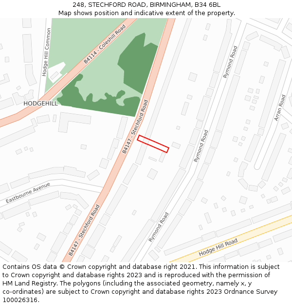 248, STECHFORD ROAD, BIRMINGHAM, B34 6BL: Location map and indicative extent of plot