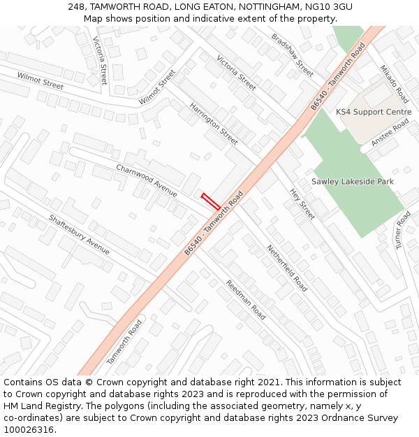 248, TAMWORTH ROAD, LONG EATON, NOTTINGHAM, NG10 3GU: Location map and indicative extent of plot