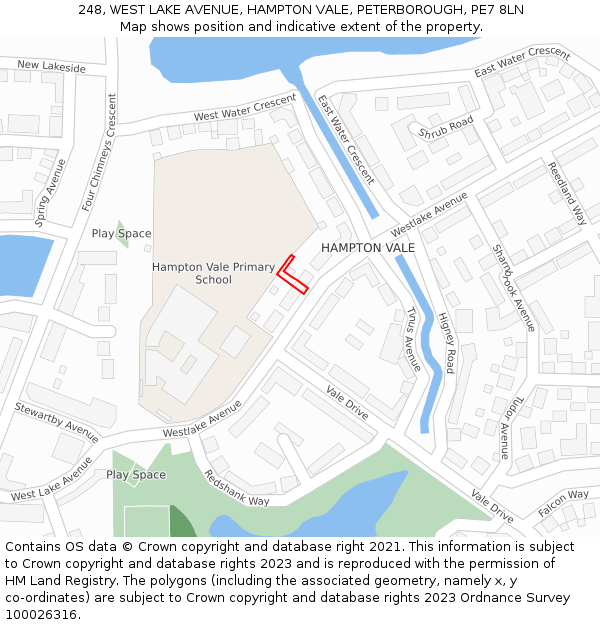 248, WEST LAKE AVENUE, HAMPTON VALE, PETERBOROUGH, PE7 8LN: Location map and indicative extent of plot