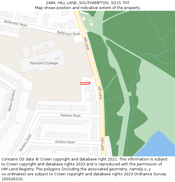 248A, HILL LANE, SOUTHAMPTON, SO15 7NT: Location map and indicative extent of plot