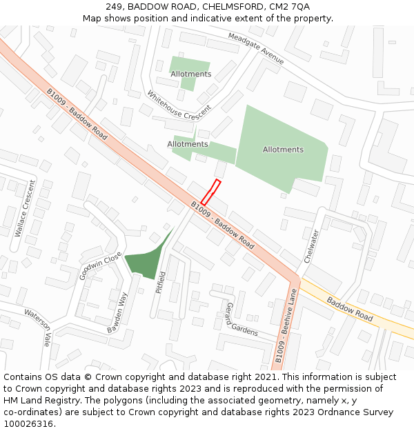 249, BADDOW ROAD, CHELMSFORD, CM2 7QA: Location map and indicative extent of plot