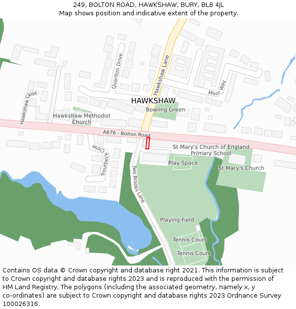 249, BOLTON ROAD, HAWKSHAW, BURY, BL8 4JL: Location map and indicative extent of plot