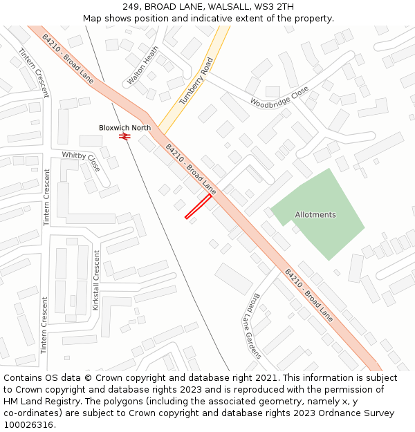 249, BROAD LANE, WALSALL, WS3 2TH: Location map and indicative extent of plot