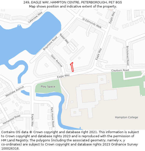 249, EAGLE WAY, HAMPTON CENTRE, PETERBOROUGH, PE7 8GS: Location map and indicative extent of plot