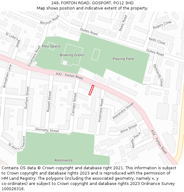 249, FORTON ROAD, GOSPORT, PO12 3HD: Location map and indicative extent of plot