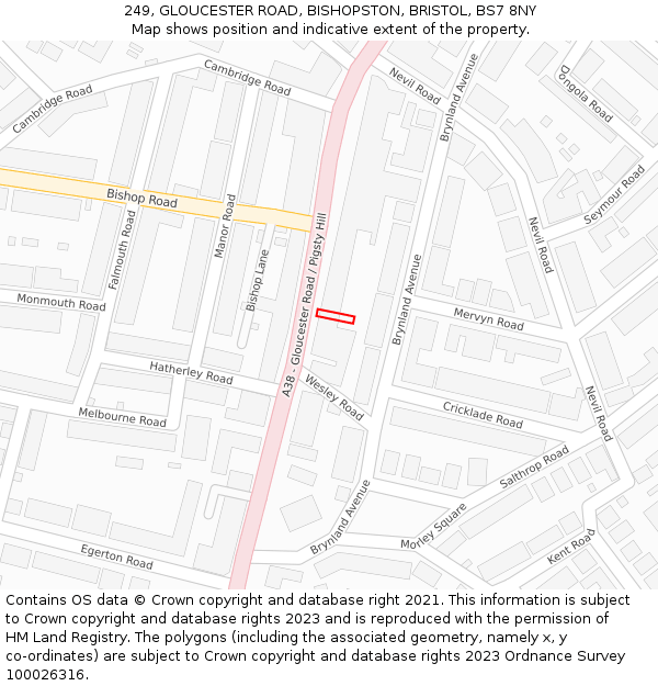 249, GLOUCESTER ROAD, BISHOPSTON, BRISTOL, BS7 8NY: Location map and indicative extent of plot