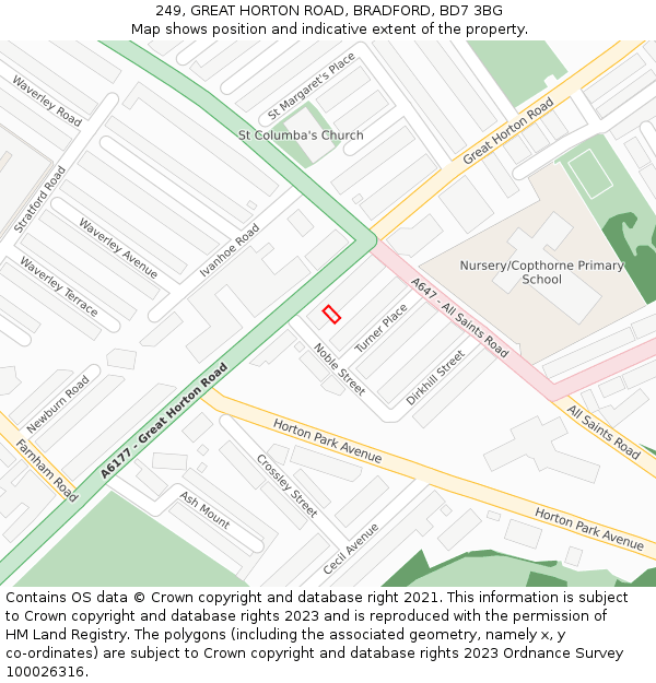 249, GREAT HORTON ROAD, BRADFORD, BD7 3BG: Location map and indicative extent of plot