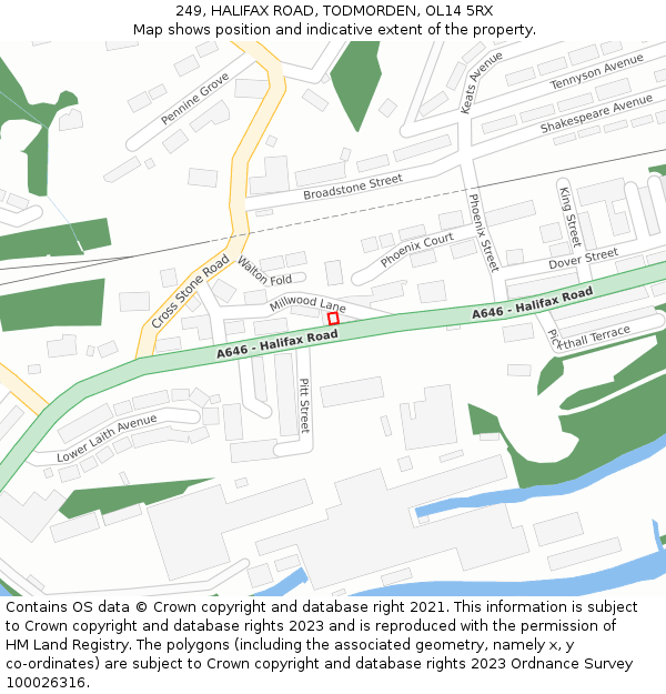249, HALIFAX ROAD, TODMORDEN, OL14 5RX: Location map and indicative extent of plot