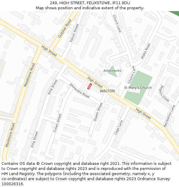 249, HIGH STREET, FELIXSTOWE, IP11 9DU: Location map and indicative extent of plot