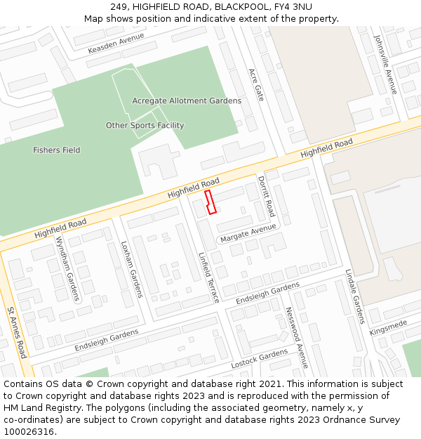 249, HIGHFIELD ROAD, BLACKPOOL, FY4 3NU: Location map and indicative extent of plot