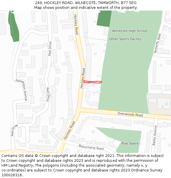 249, HOCKLEY ROAD, WILNECOTE, TAMWORTH, B77 5EG: Location map and indicative extent of plot