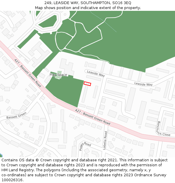 249, LEASIDE WAY, SOUTHAMPTON, SO16 3EQ: Location map and indicative extent of plot
