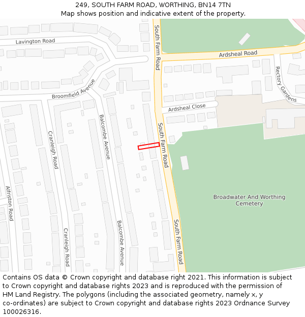 249, SOUTH FARM ROAD, WORTHING, BN14 7TN: Location map and indicative extent of plot