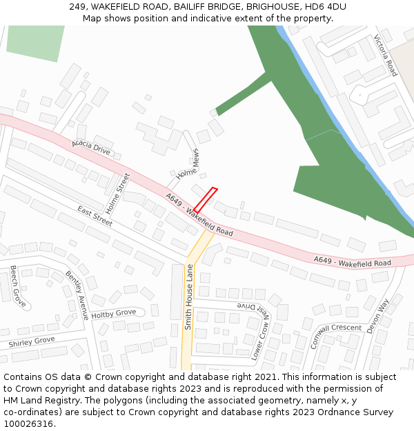 249, WAKEFIELD ROAD, BAILIFF BRIDGE, BRIGHOUSE, HD6 4DU: Location map and indicative extent of plot