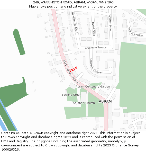 249, WARRINGTON ROAD, ABRAM, WIGAN, WN2 5RQ: Location map and indicative extent of plot