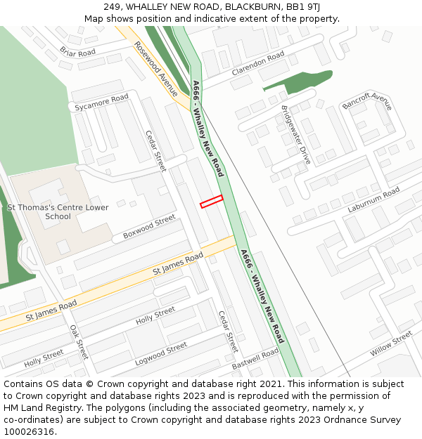 249, WHALLEY NEW ROAD, BLACKBURN, BB1 9TJ: Location map and indicative extent of plot