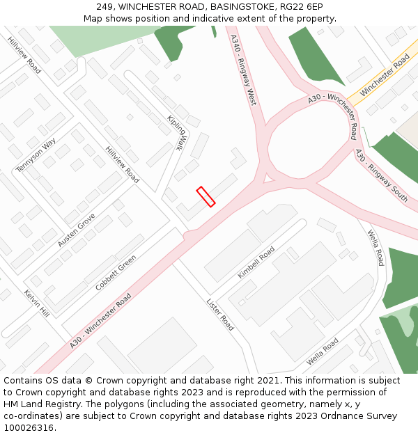 249, WINCHESTER ROAD, BASINGSTOKE, RG22 6EP: Location map and indicative extent of plot