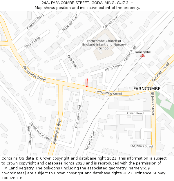 24A, FARNCOMBE STREET, GODALMING, GU7 3LH: Location map and indicative extent of plot