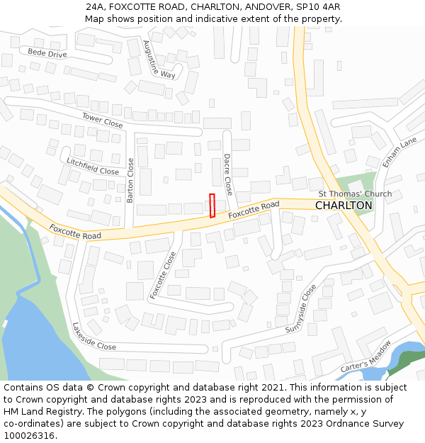 24A, FOXCOTTE ROAD, CHARLTON, ANDOVER, SP10 4AR: Location map and indicative extent of plot