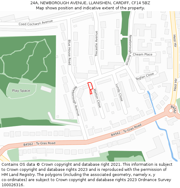 24A, NEWBOROUGH AVENUE, LLANISHEN, CARDIFF, CF14 5BZ: Location map and indicative extent of plot