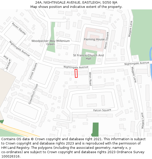 24A, NIGHTINGALE AVENUE, EASTLEIGH, SO50 9JA: Location map and indicative extent of plot