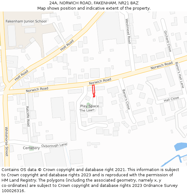24A, NORWICH ROAD, FAKENHAM, NR21 8AZ: Location map and indicative extent of plot