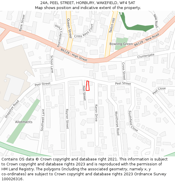 24A, PEEL STREET, HORBURY, WAKEFIELD, WF4 5AT: Location map and indicative extent of plot