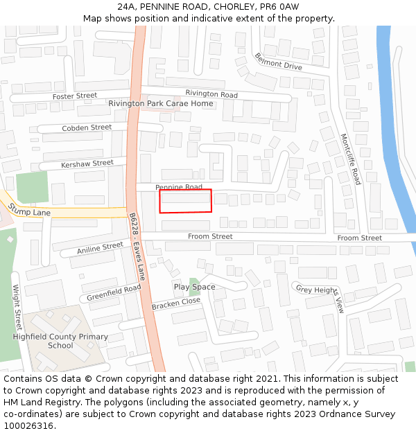 24A, PENNINE ROAD, CHORLEY, PR6 0AW: Location map and indicative extent of plot