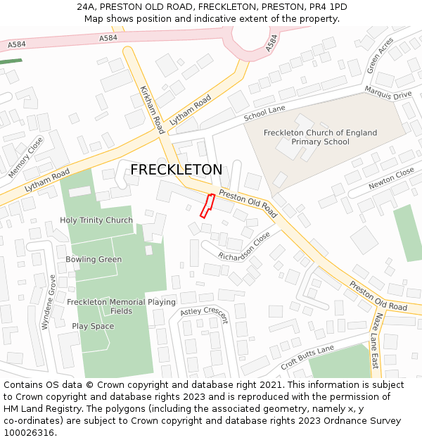 24A, PRESTON OLD ROAD, FRECKLETON, PRESTON, PR4 1PD: Location map and indicative extent of plot