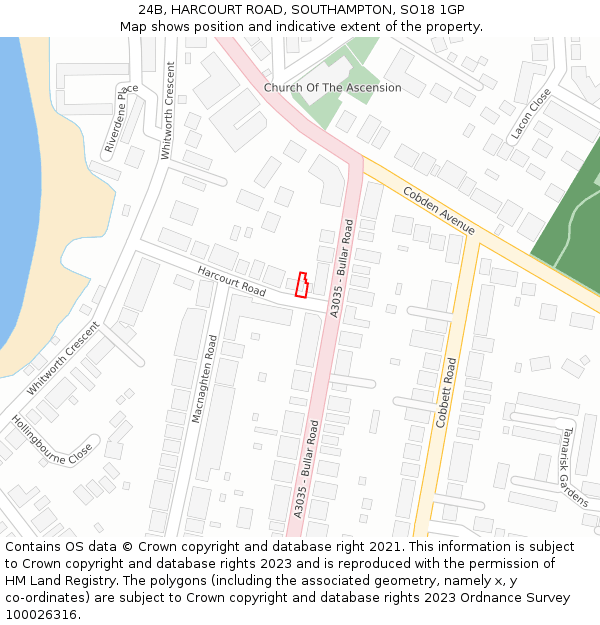 24B, HARCOURT ROAD, SOUTHAMPTON, SO18 1GP: Location map and indicative extent of plot
