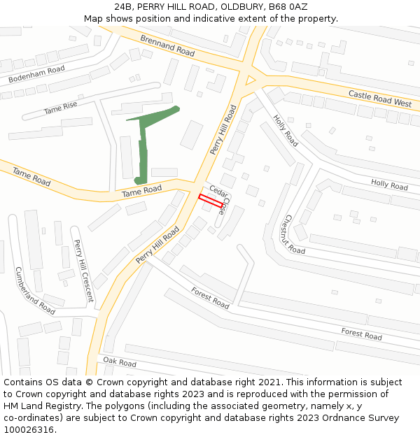 24B, PERRY HILL ROAD, OLDBURY, B68 0AZ: Location map and indicative extent of plot