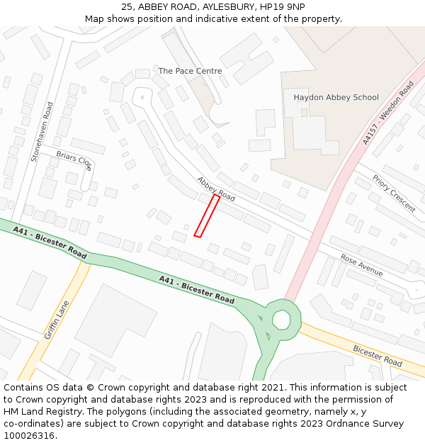 25, ABBEY ROAD, AYLESBURY, HP19 9NP: Location map and indicative extent of plot