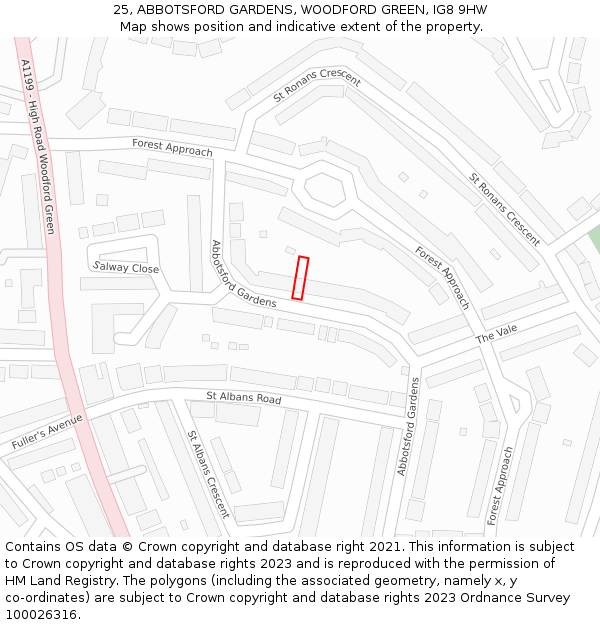 25, ABBOTSFORD GARDENS, WOODFORD GREEN, IG8 9HW: Location map and indicative extent of plot