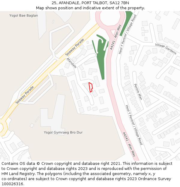 25, AFANDALE, PORT TALBOT, SA12 7BN: Location map and indicative extent of plot