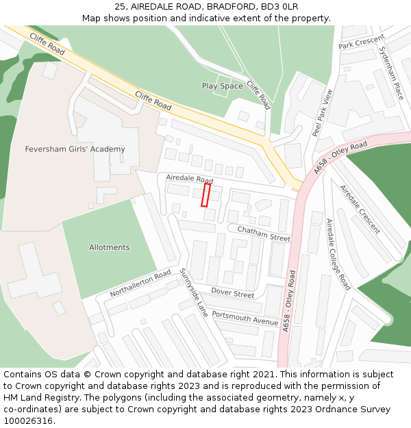 25, AIREDALE ROAD, BRADFORD, BD3 0LR: Location map and indicative extent of plot