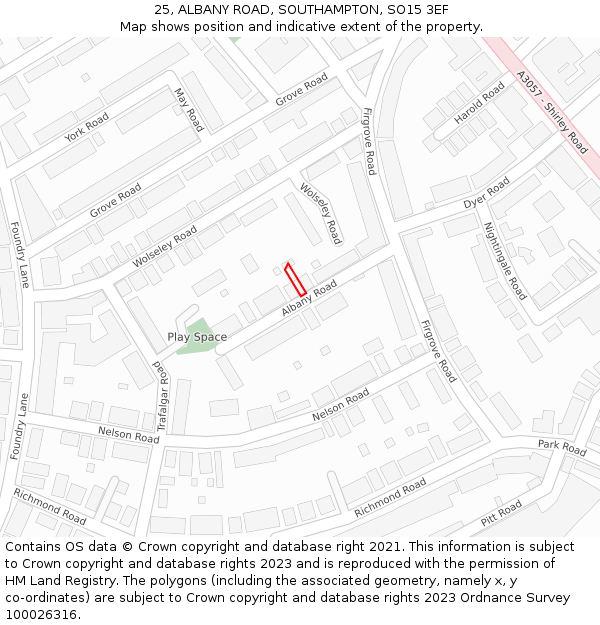 25, ALBANY ROAD, SOUTHAMPTON, SO15 3EF: Location map and indicative extent of plot