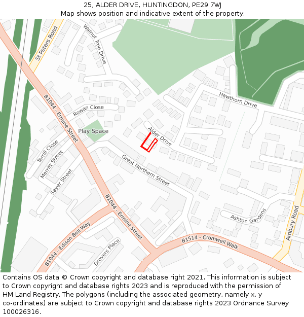 25, ALDER DRIVE, HUNTINGDON, PE29 7WJ: Location map and indicative extent of plot
