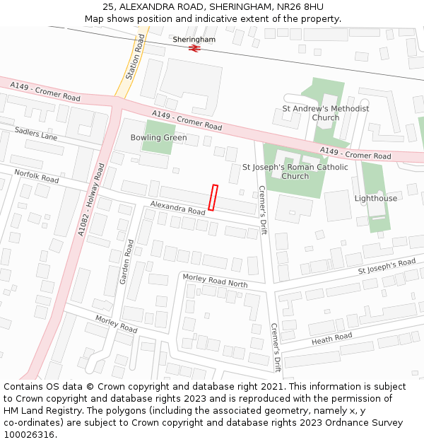 25, ALEXANDRA ROAD, SHERINGHAM, NR26 8HU: Location map and indicative extent of plot
