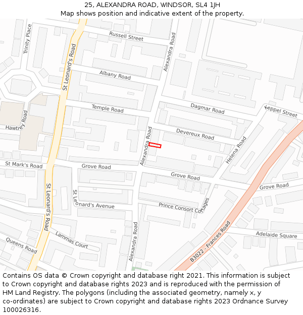 25, ALEXANDRA ROAD, WINDSOR, SL4 1JH: Location map and indicative extent of plot