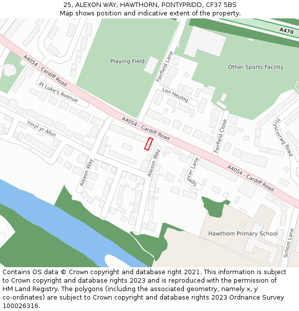 25, ALEXON WAY, HAWTHORN, PONTYPRIDD, CF37 5BS: Location map and indicative extent of plot