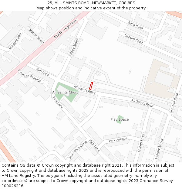 25, ALL SAINTS ROAD, NEWMARKET, CB8 8ES: Location map and indicative extent of plot