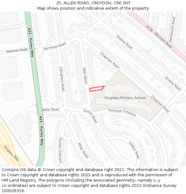 25, ALLEN ROAD, CROYDON, CR0 3NT: Location map and indicative extent of plot